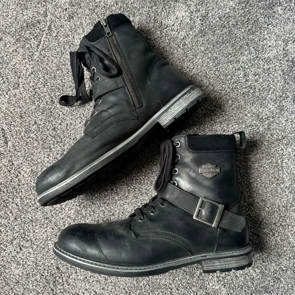 Harley Davidson D93576 Black Leather Motorcycle Engineer Boots Men’s 10.5